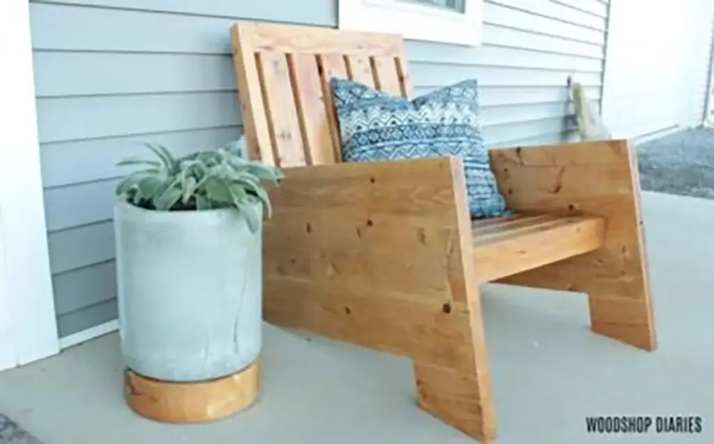 Modern DIY outdoor chair built from cedar wood with dowel joinery.