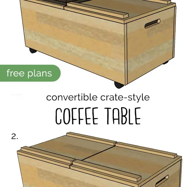 DIY rustic crate-style coffee table made from pine boards and plywood.
